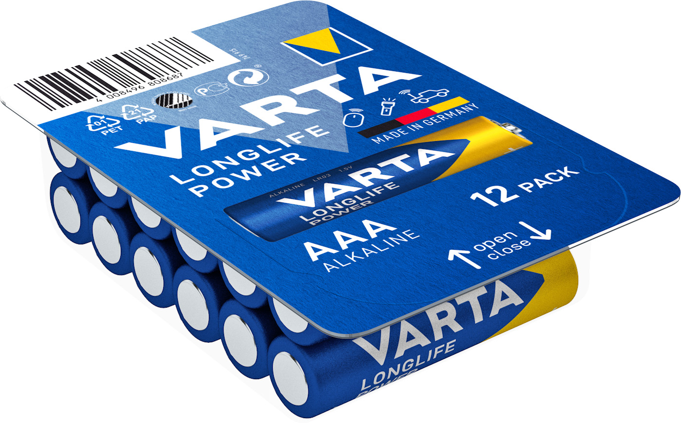 Varta Batterie Alkaline, Micro, AAA, LR03, 1.5V Longlife Power, Retail Box (12-Pack)
