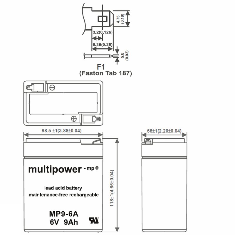 Multipower Blei-Akku MP9-6A, HPS-682F, FG10801, WP9-6A Akku