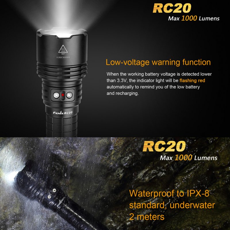 Fenix RC20 LED Taschenlampe mit Li-Ion Akku und Ladestation
