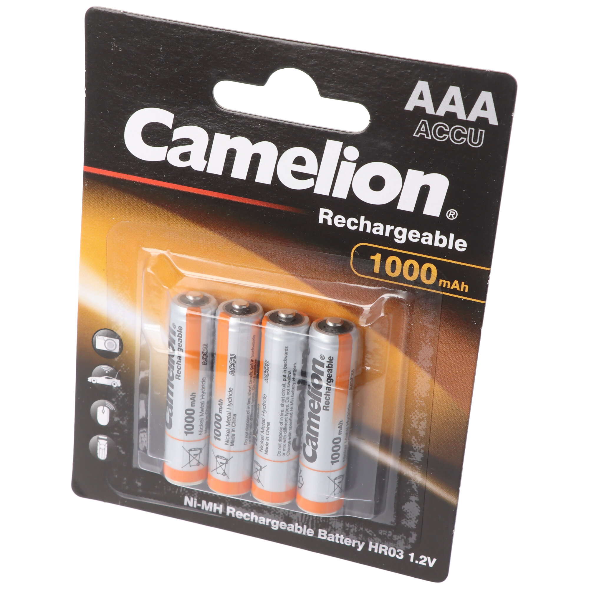 Camelion AAA, Micro, LR03, HR04, NiMH Akku mit bis zu 1000mAh, 4er Blisterverpackung
