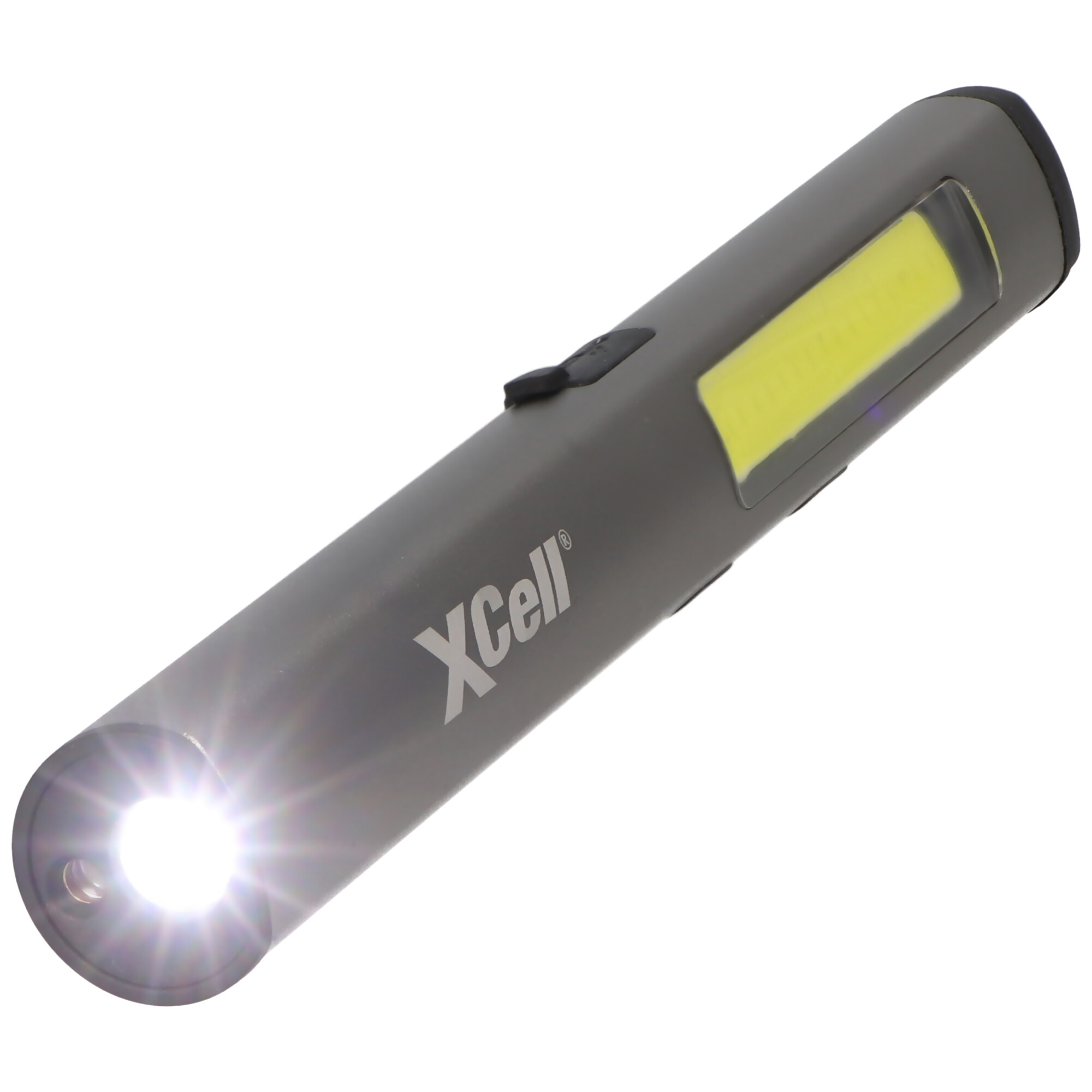 LED Taschenlampe mit zusätzlichem UV- und Laserlicht sowie seitlicher LED-Lichtleiste, magnetischer Clip, integrierter Akku sowie USB-C Ladefunktion