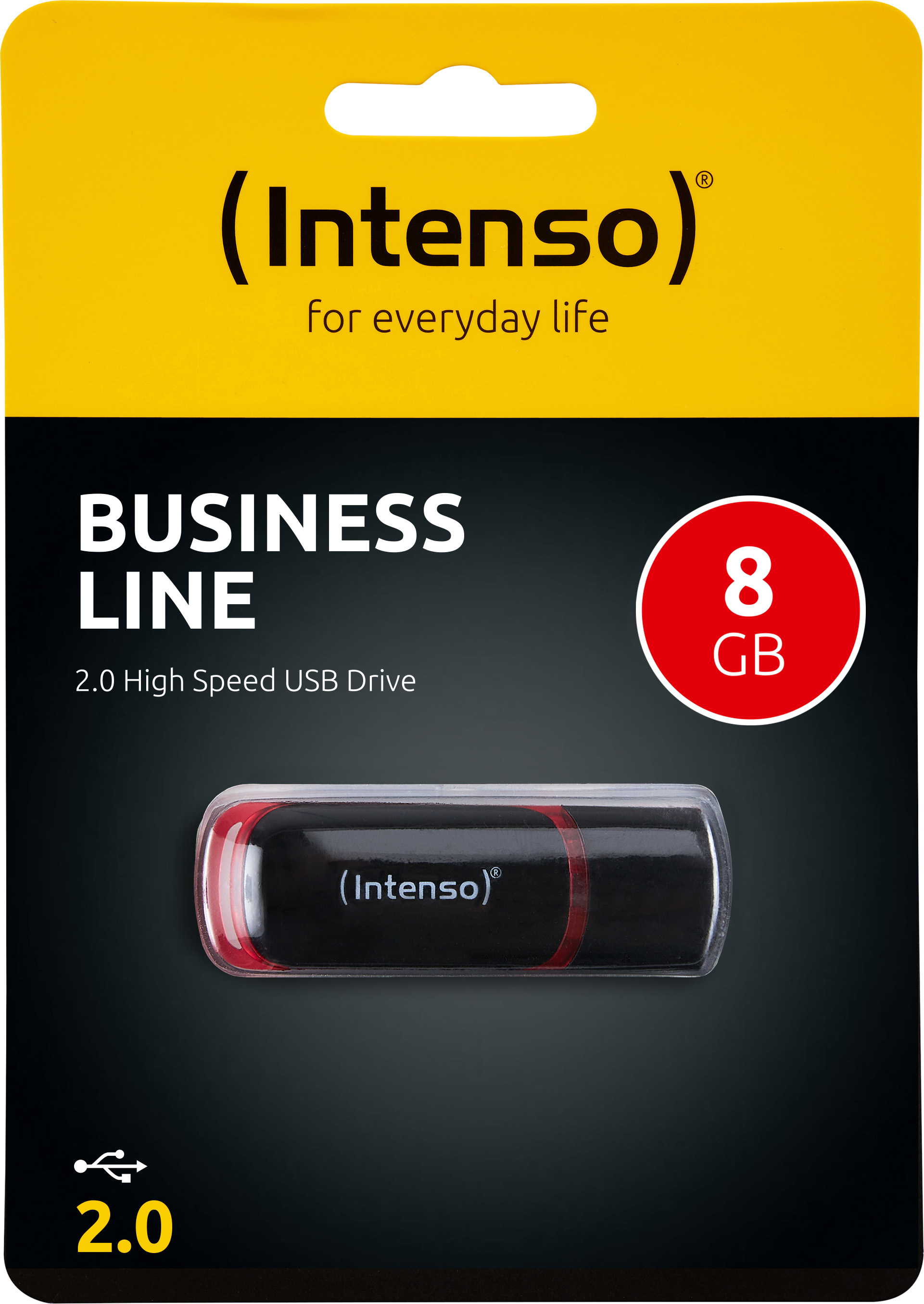 Intenso USB 2.0 Stick 8GB, Business Line, schwarz (R) 28MB/s, (W) 6.5MB/s, Rectractable, Retail-Blister