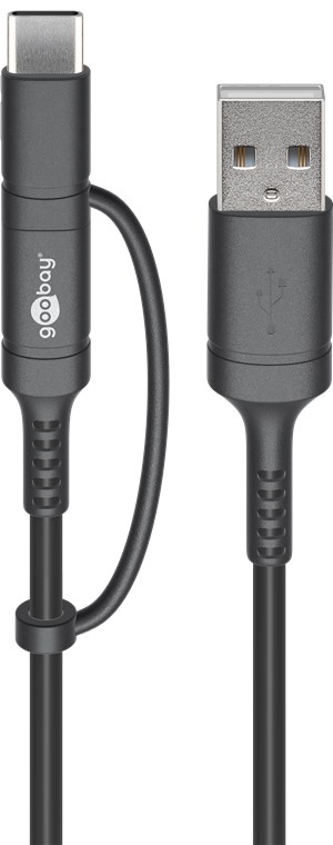 Lade- und Synchronisations Kombikabel (mit USB A auf Micro-USB & USB-C) mit Micro-B und USB-C Stecker
