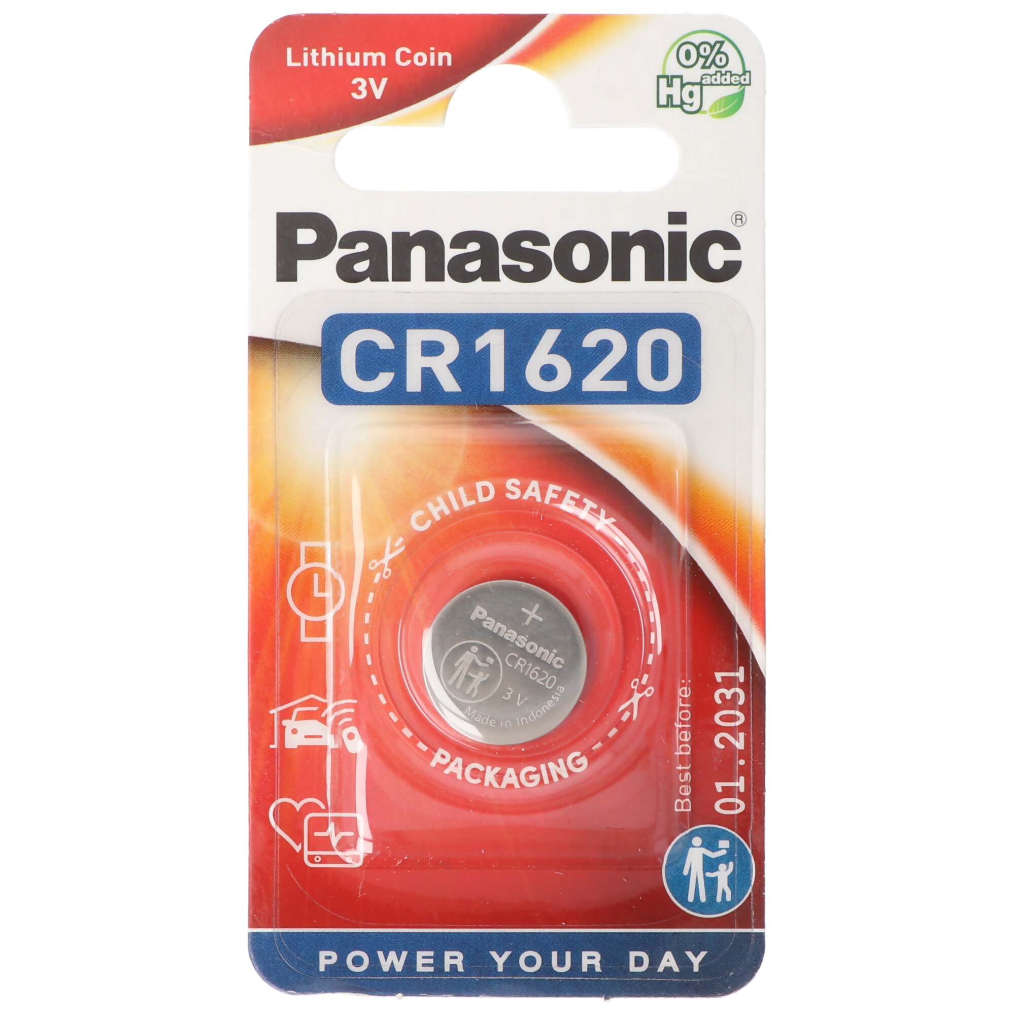 Panasonic Batterie Lithium, Knopfzelle, CR1620, 3V Electronics, Lithium Power, Retail Blister (1-Pack)