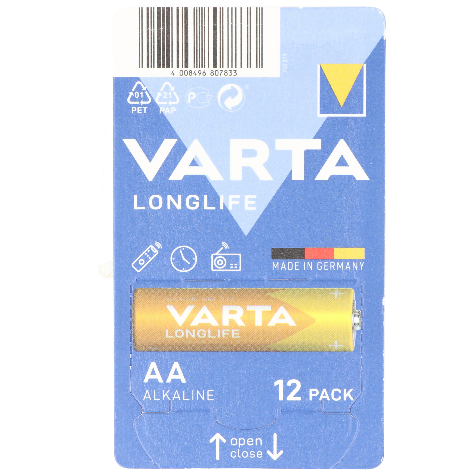Varta Batterie Alkaline, Mignon, AA, LR06, 1.5V Longlife, Retail Box (12-Pack)