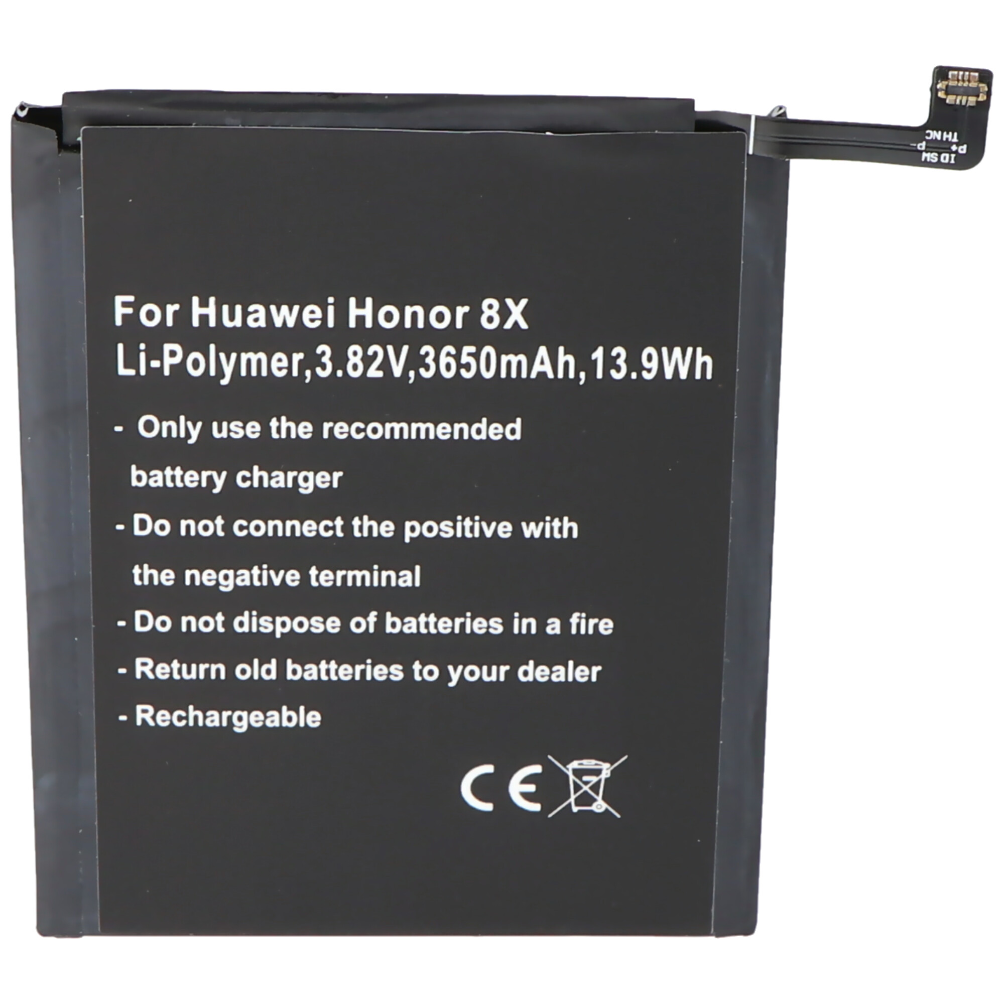 Akku passend für Huawei Honor 8X, Li-Polymer, 3,82V, 3650mAh, 13,9Wh, built-in, ohne Werkzeug