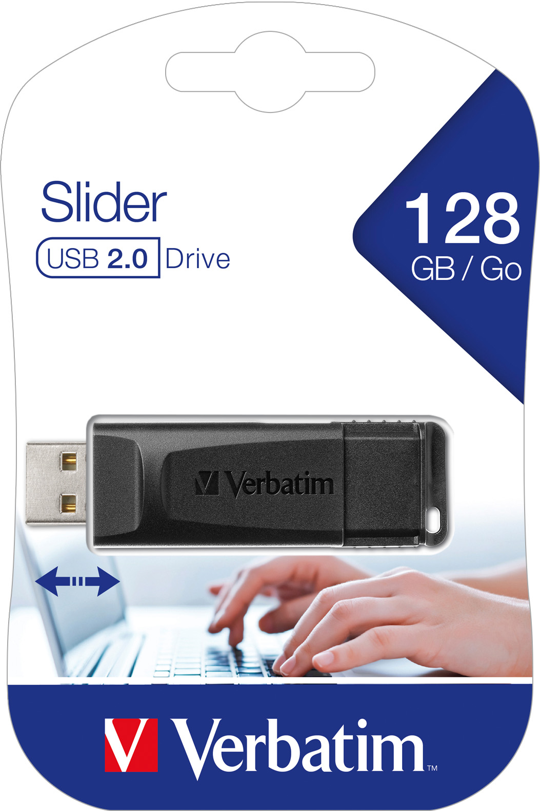 Verbatim USB 2.0 Stick 128GB, Slider (R) 10MB/s, (W) 4MB/s, Retail-Blister
