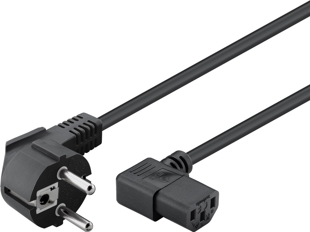 Kaltgeräte Anschlusskabel beidseitig abgewinkelt, 3 m, Schwarz Schutzkontaktstecker (Typ F, CEE 7/7) > Gerätebuchse C13 (Kaltgeräteanschluss)