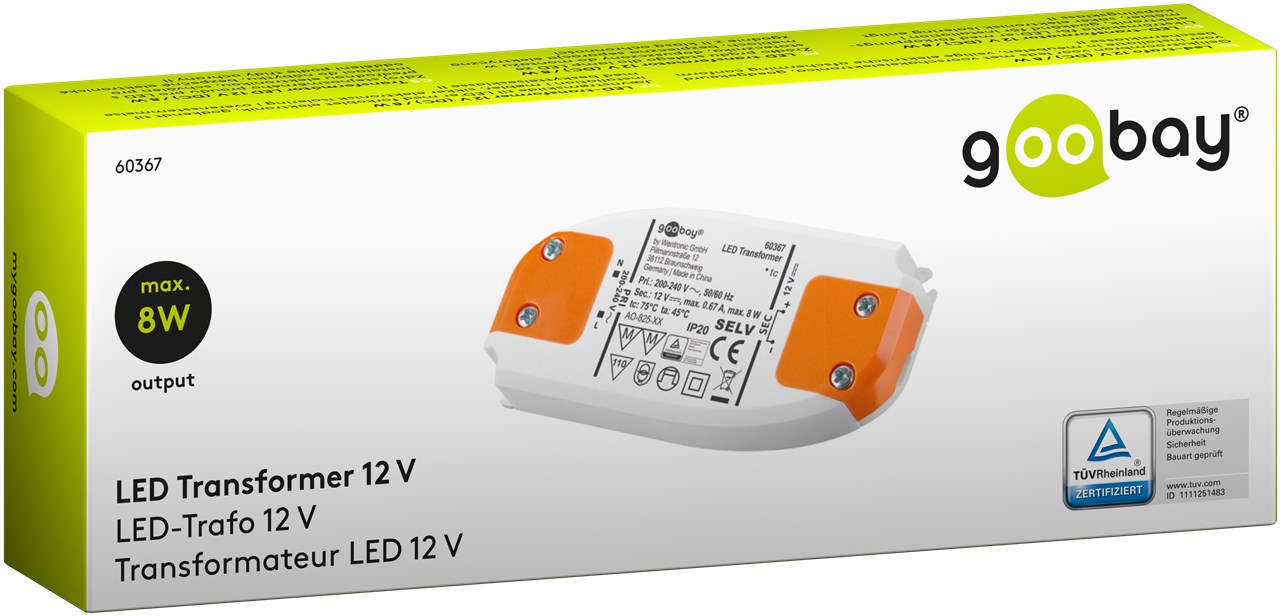 Goobay LED-Trafo 12 V/8 W - 12 V DC für LEDs bis 8 W Gesamtlast