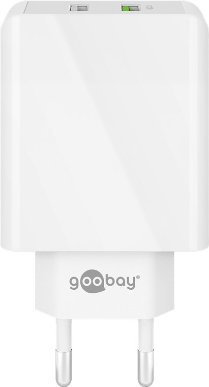 Goobay Dual-USB Schnellladegerät QC3.0 28W weiß - lädt bis zu 4x schneller als Standardladegeräte