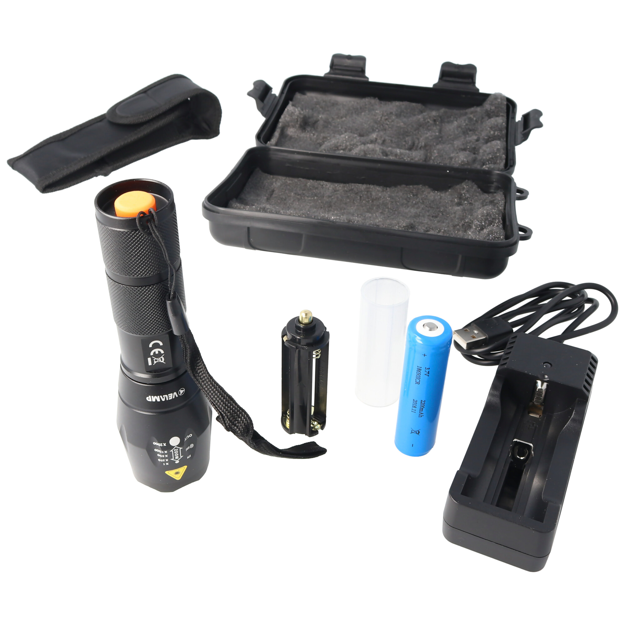 LED-Taschenlampe mit Zoom, Fokus Funktion inkl. Akku, max. 10W, max. 350 Lumen, mit Koffer und Zubehör