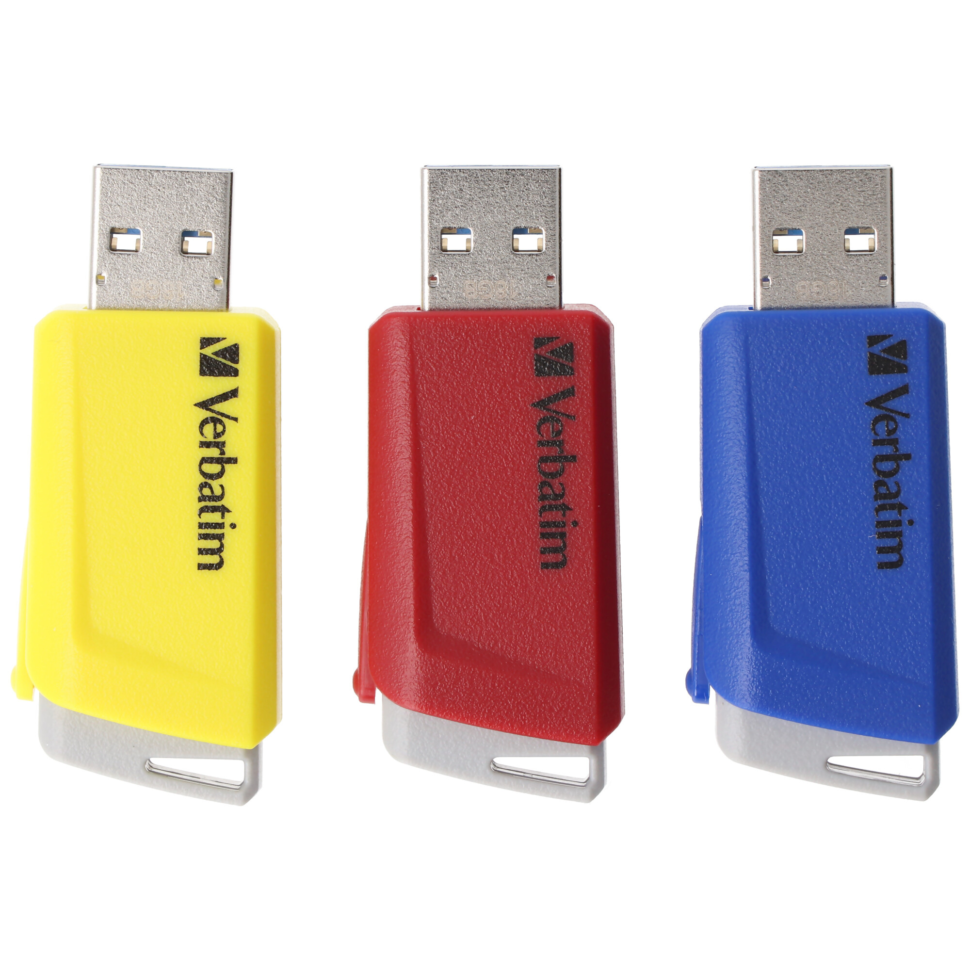 Verbatim USB 3.2 Stick 16GB, Store'n'Click, rot-blau-gelb Typ-A, (R) 80MB/s, (W) 25MB/s, Retail-Blister (3-Pack)