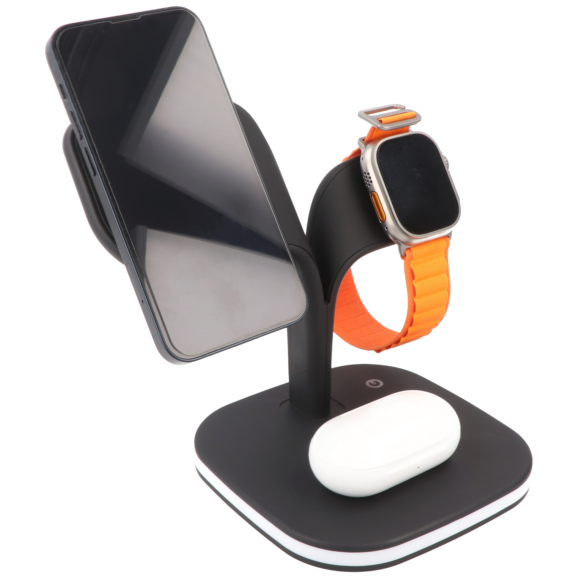 Kabellose 5in1 Qi-Ladestation schwarz für Smartphone Smartwatch und In-Ear-Kopfhörer