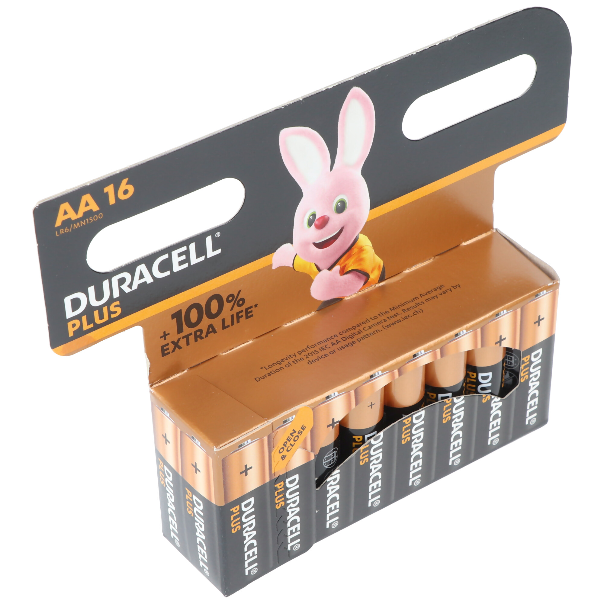 Duracell Batterie Alkaline, Mignon, AA, LR06, 1.5V Plus, Extra Life, Retail Blister (16-Pack)