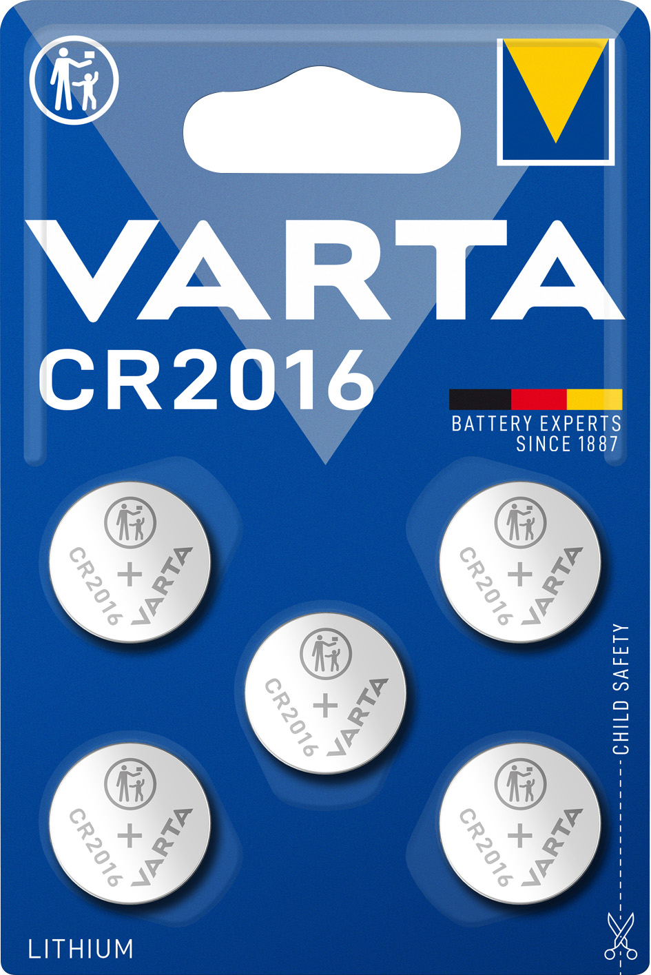 Varta Batterie Lithium, Knopfzelle, CR2016, 3V Electronics, Retail Blister (5-Pack)