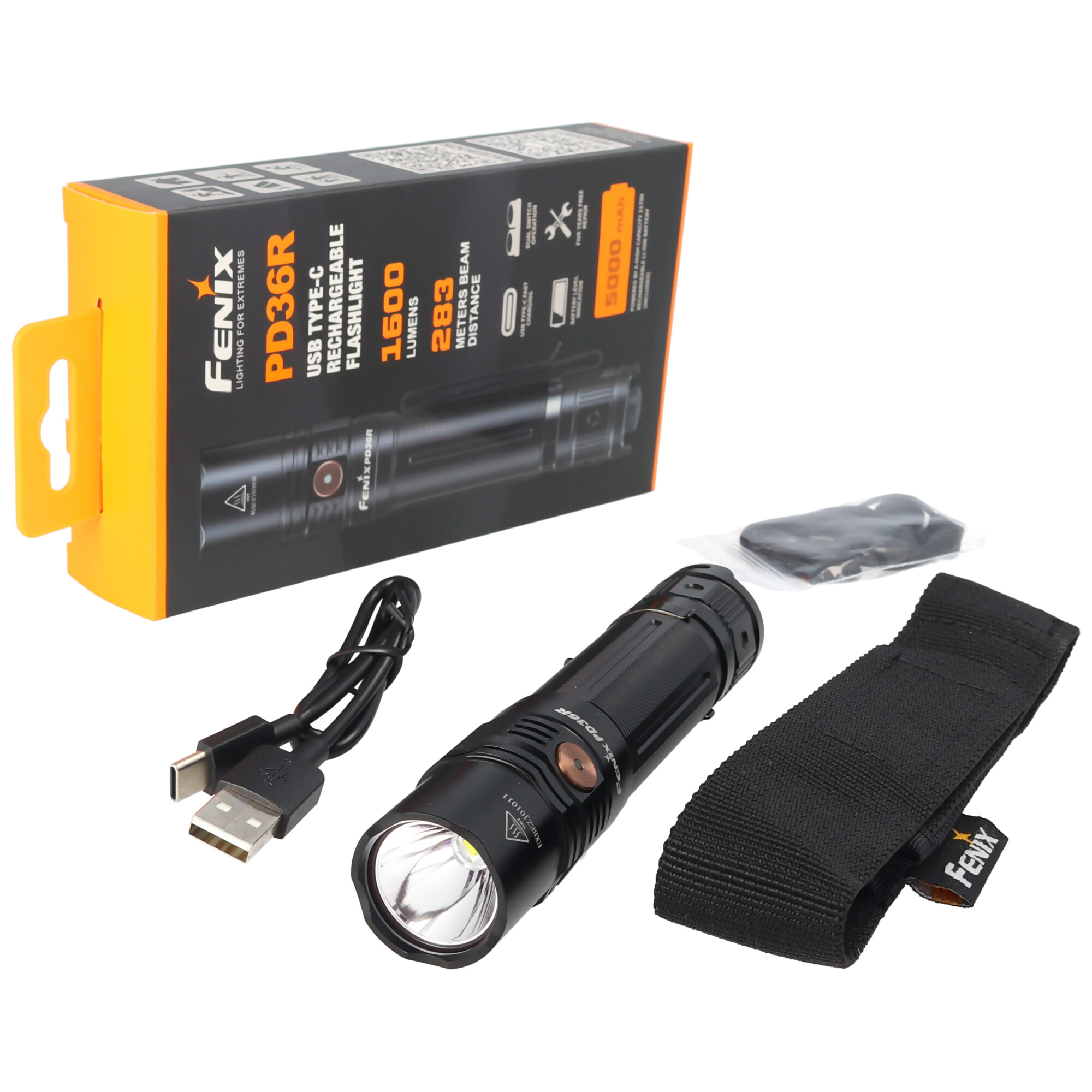 Fenix PD36R LED-Taschenlampe mit 5000mAh Akku 21700, mit USB-C Ladekabel