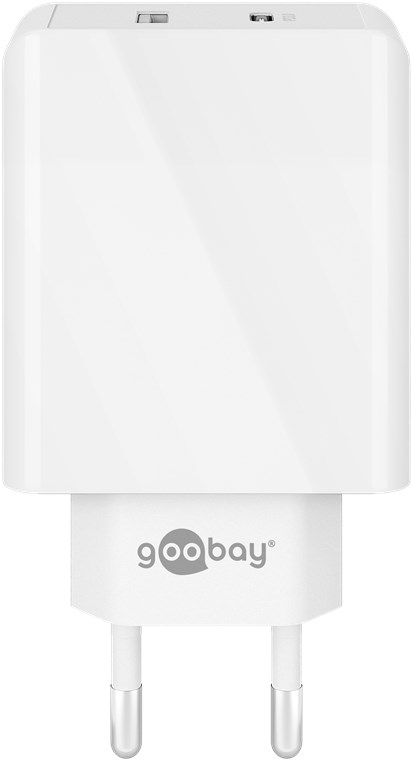 Goobay Dual USB-C™ PD (Power Delivery) Schnellladegerät (28W) weiß - geeignet für Geräte mit USB-C™ (Power Delivery) 18W oder herkömmlichen USB-A Anschluss 10W wie z.B. iPhone 12