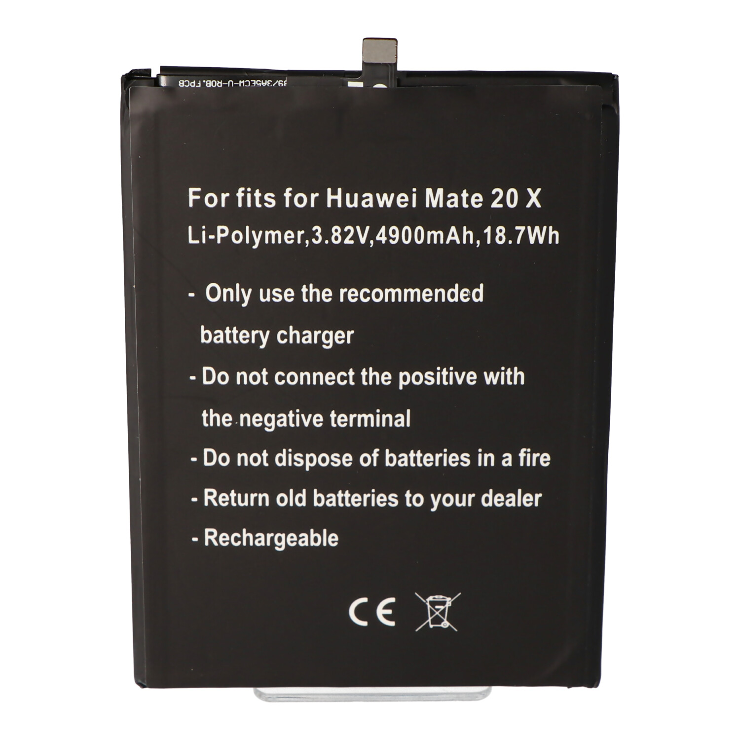 Akku passend für Huawei Mate 20 X, Li-Polymer, 3,82V, 4900mAh, 18,7Wh, built-in, ohne Werkzeug