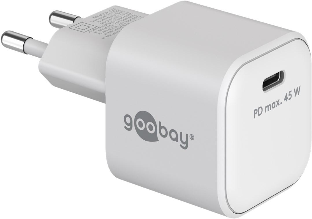 Goobay USB-C™ PD Schnellladegerät Nano (45 W) weiß - 1x USB-C™-Anschluss (Power Delivery) - weiß