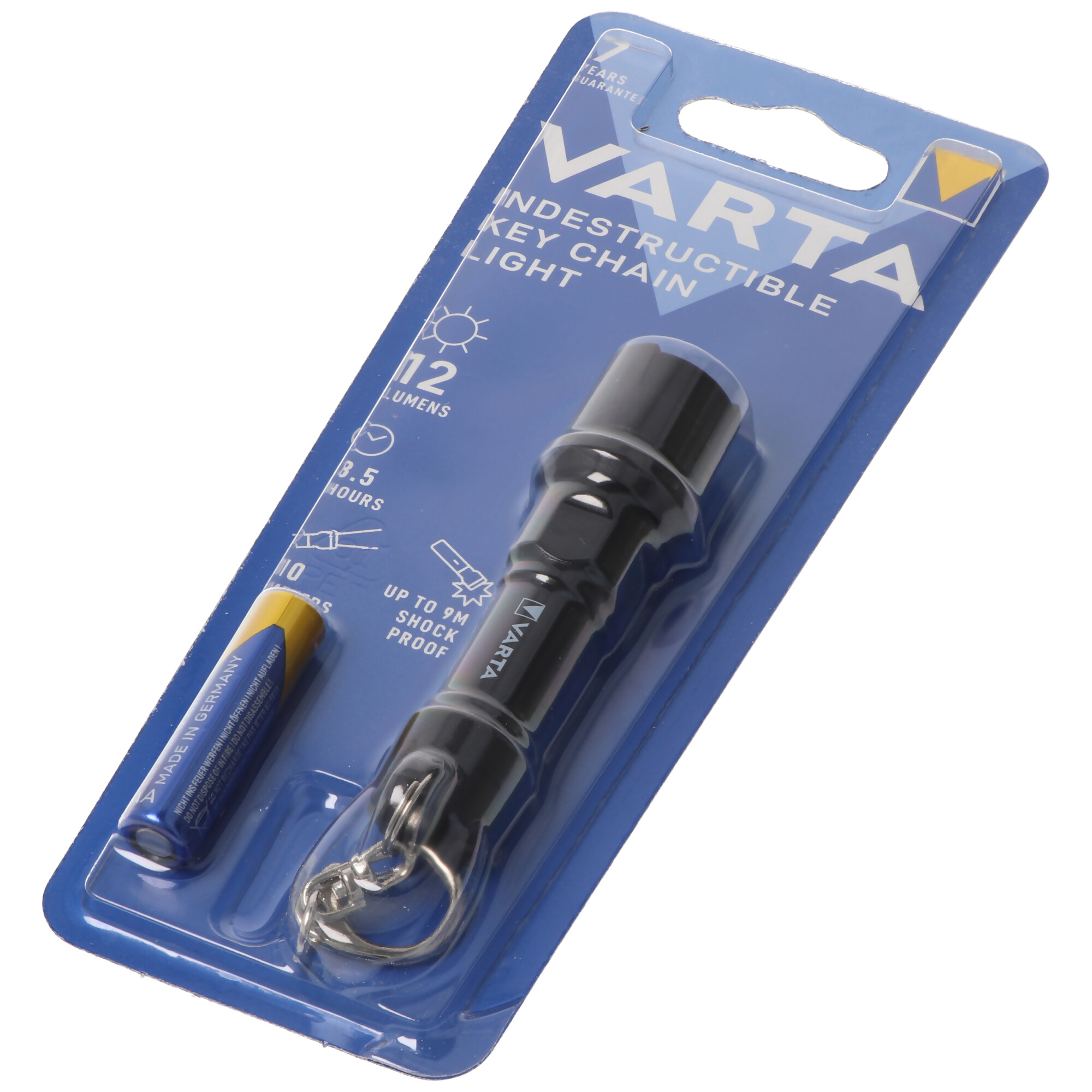 Varta LED Taschenlampe Indestructible, Key Chain Light 12lm, inkl. 1x Batterie Alkaline AAA, Retail Blister