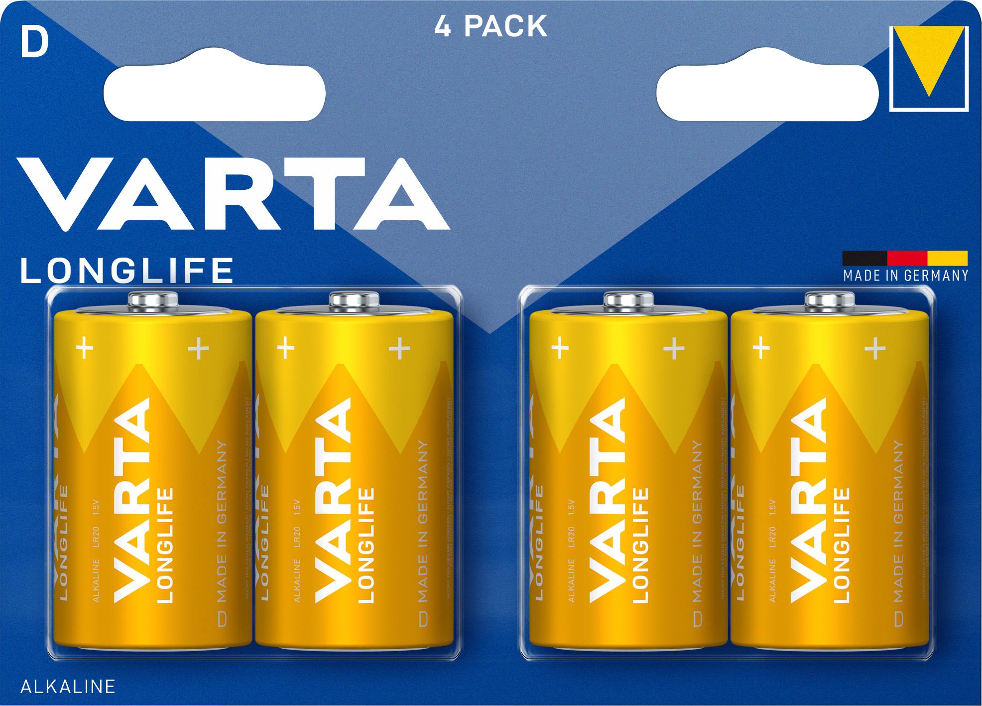 Varta Batterie Alkaline, Mono, D, LR20, 1.5V Longlife, Retail Blister (4-Pack)