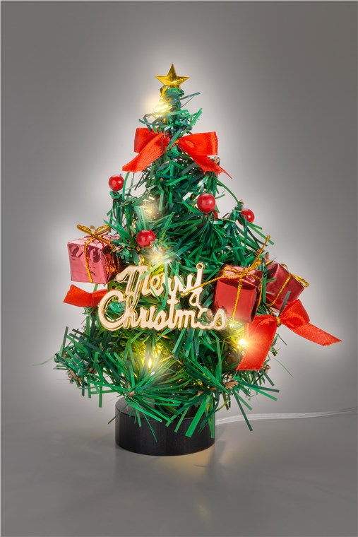 Goobay LED-Mini-Weihnachtsbaum - mit weihnachtlicher Deko, 15 Micro-LEDs in Warmweiß (2700 K) und USB-Kabel 75 cm, Höhe ca. 22 cm