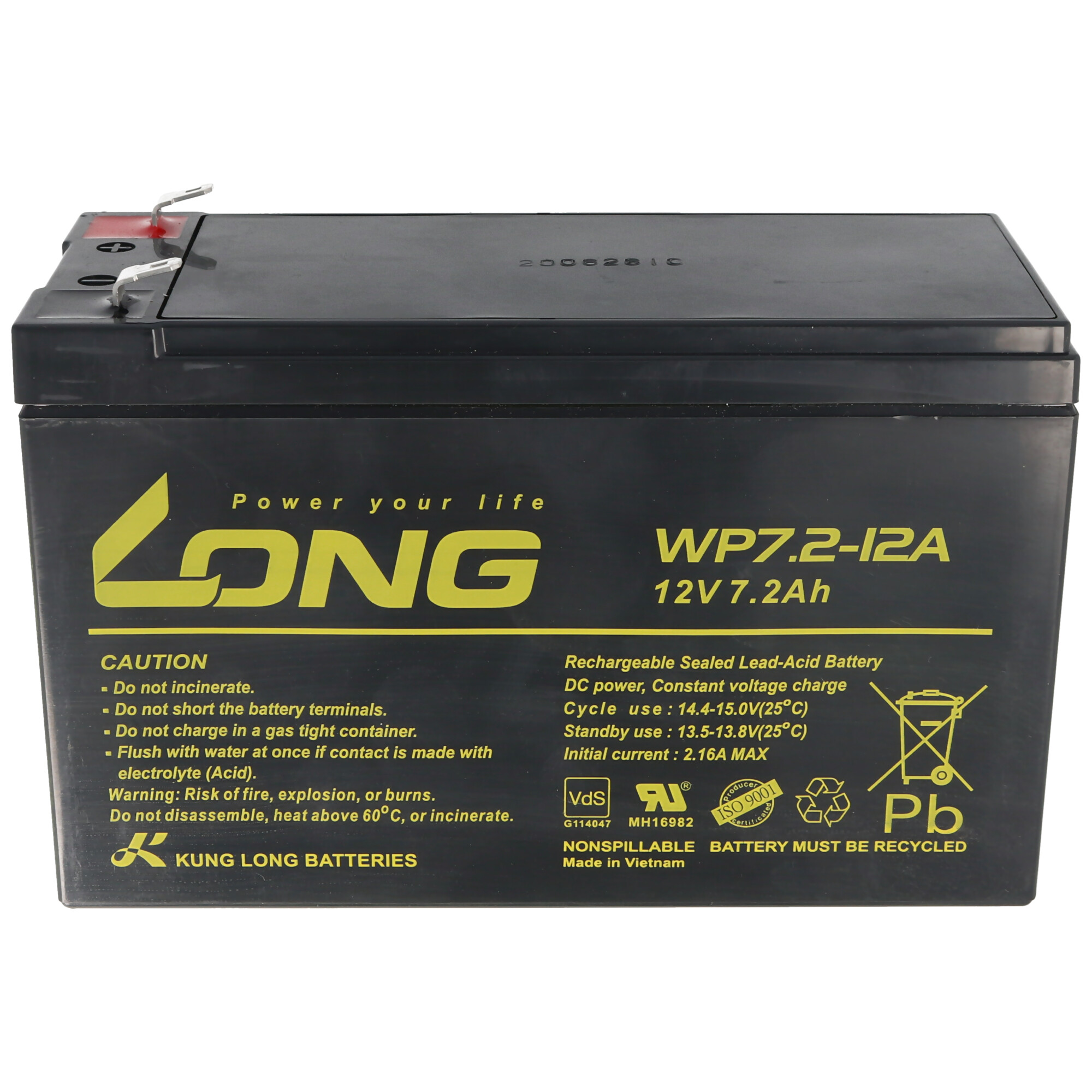 4.8mm Kung Long WP7.2-12A 12Volt 7,2Ah Faston 4,8mm Steckkontakte VdS G114047