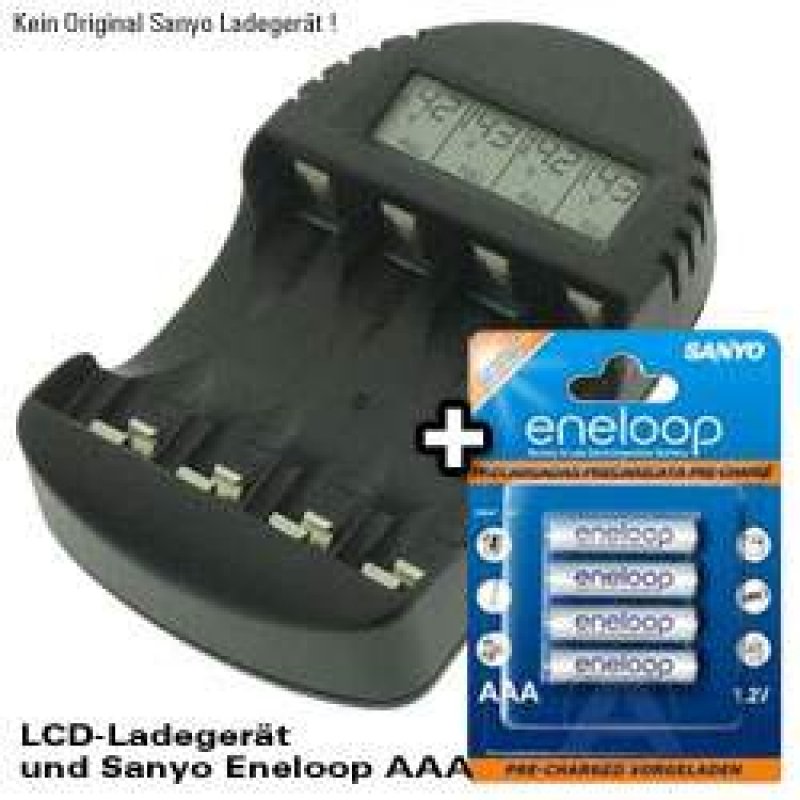 Schnell-Ladegerät mit LCD Display und 4 Stück Panasonic eneloop Standard (ehem. Sanyo eneloop Standard) AAA