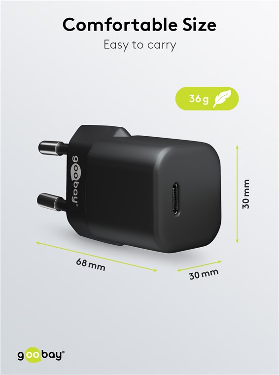 Goobay USB-C™ PD (Power Delivery) Schnellladegerät nano (20 W) schwarz - geeignet für Geräte mit USB-C™ (Power Delivery) wie z.B. iPhone 12