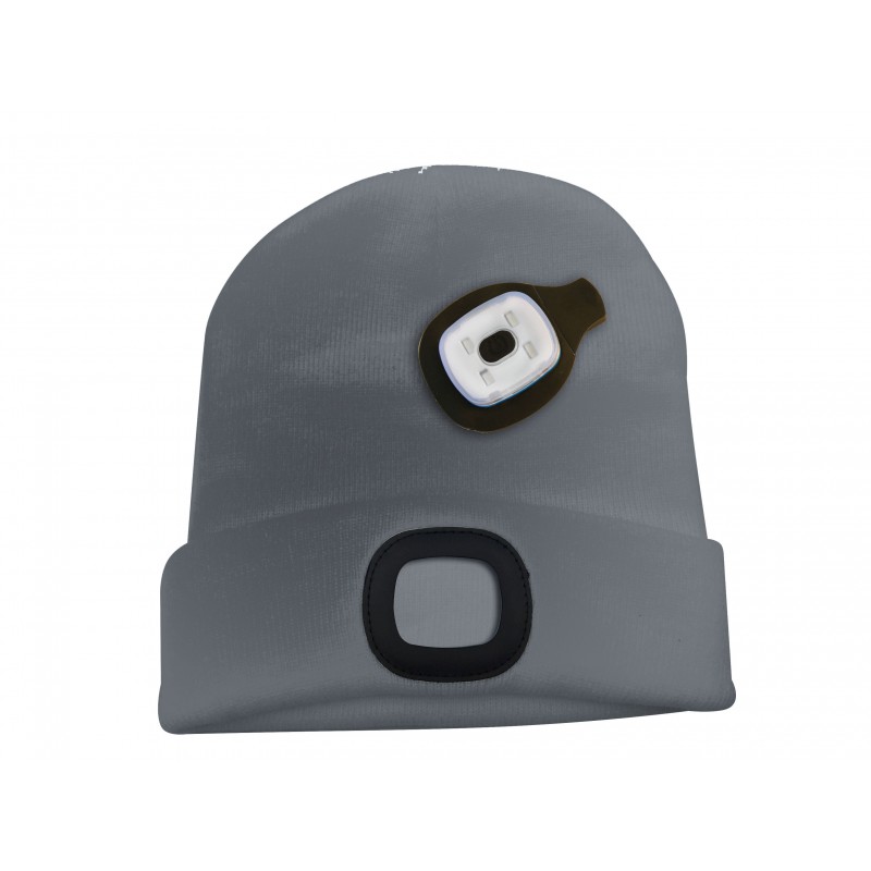 Mütze mit LED-Frontleuchte, Strickmütze mit LED-Licht ideal zum Joggen, Campen, Arbeiten, Spazieren etc., wiederaufladbar per USB und waschbar, dunkelgrau