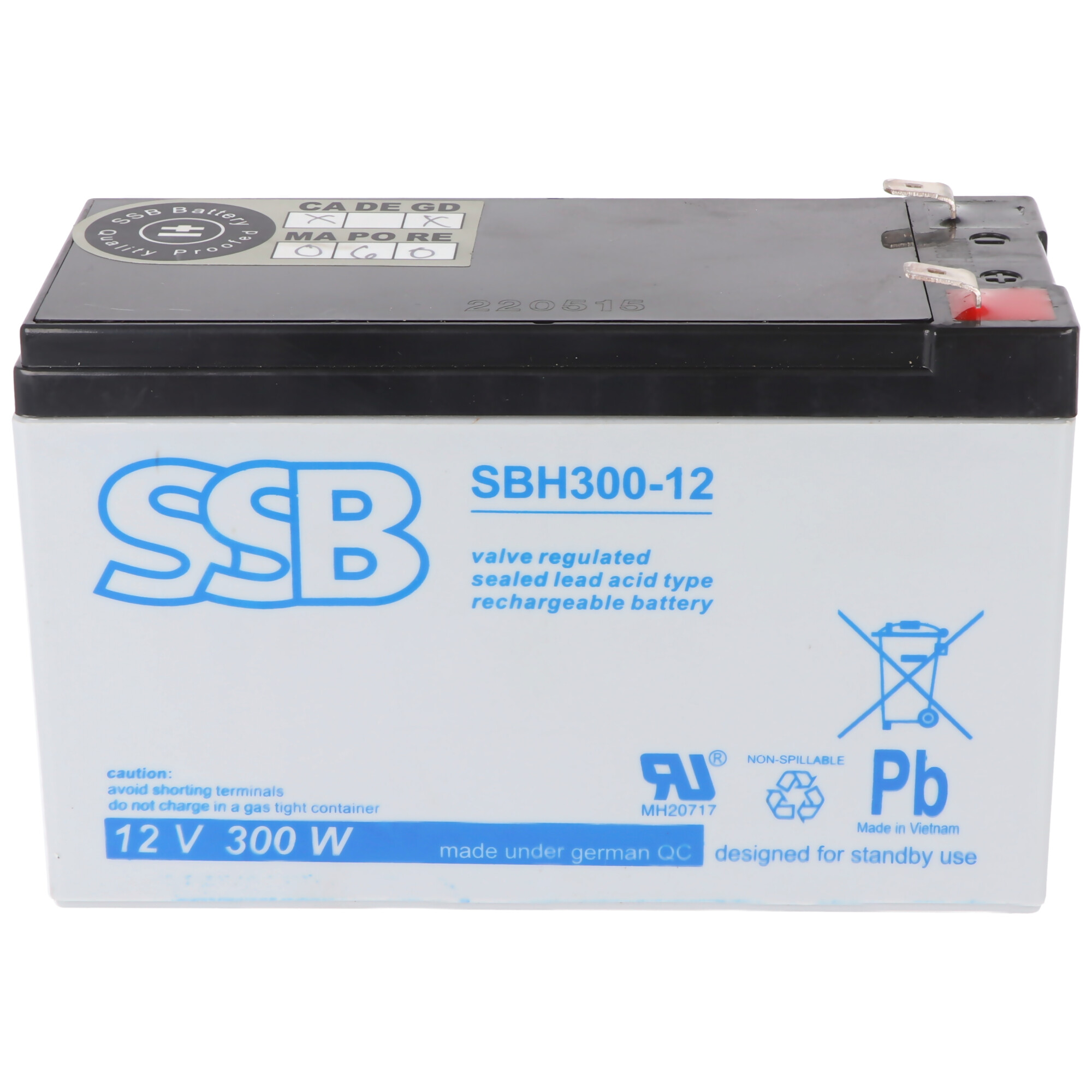 SSB SBH300-12 12V 9Ah Bleiakku AGM Blei Gel Akku, mit Faston 6,3mm, ideal für Hochstrom-Anwendungen