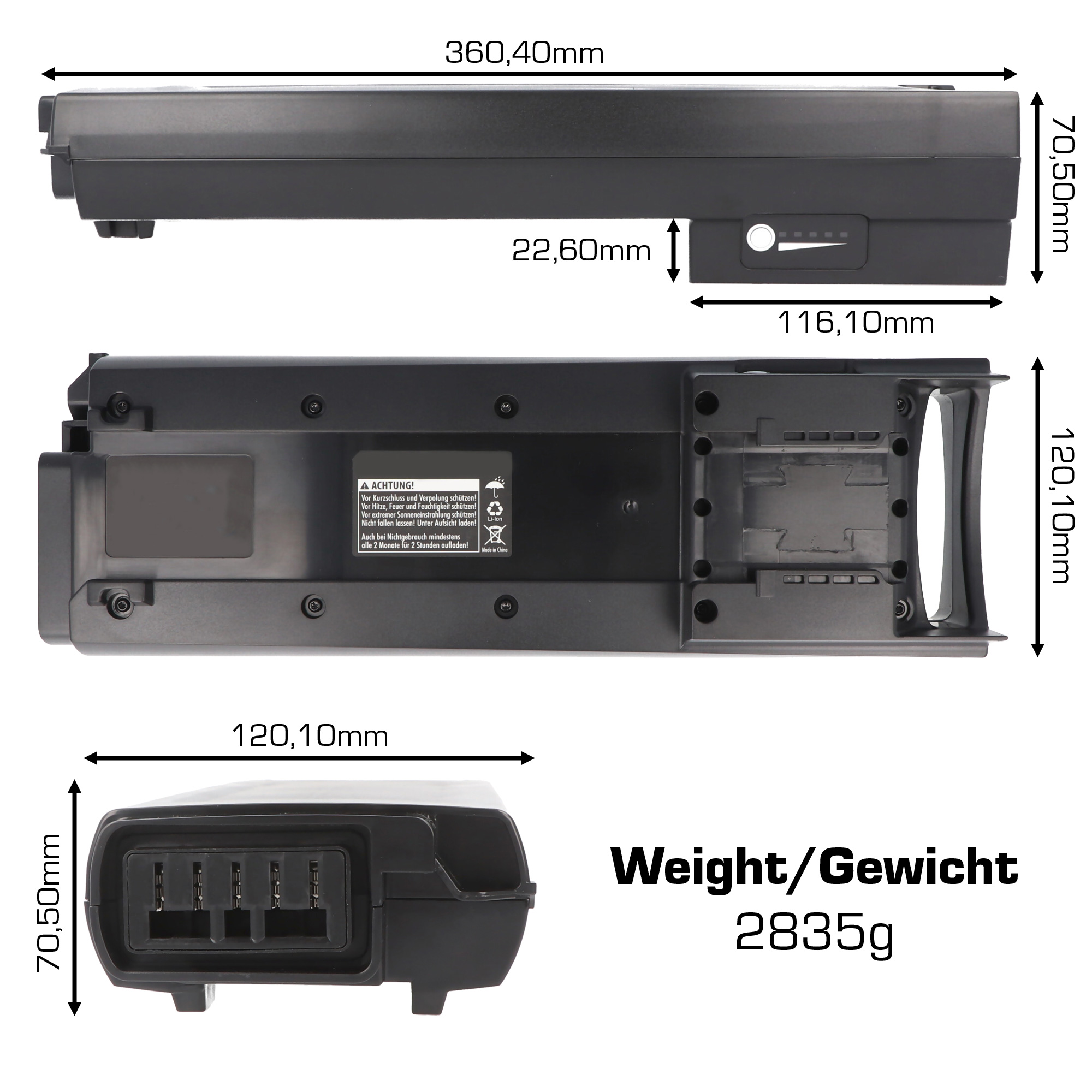 504Wh Akku passend für Bosch e-bike PowerPack 500 Classic Line Gepackträger 0275007505, 4047024973893