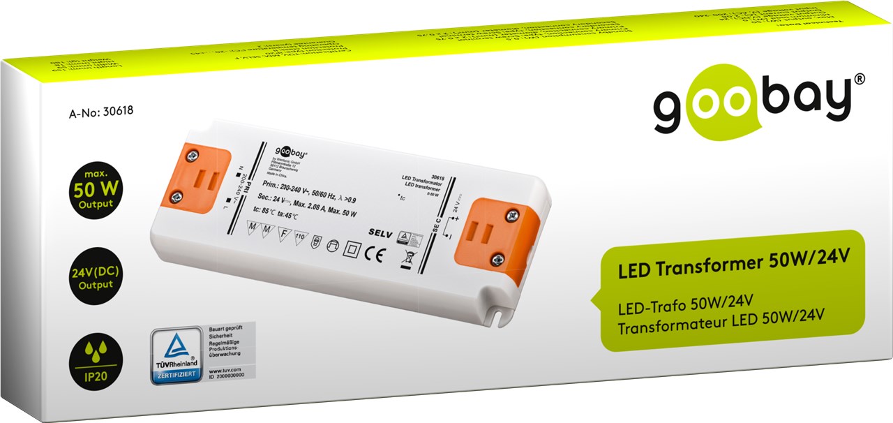 LED-Trafo 24 V/50 W 24 V DC für LEDs bis 50 W Gesamtlast