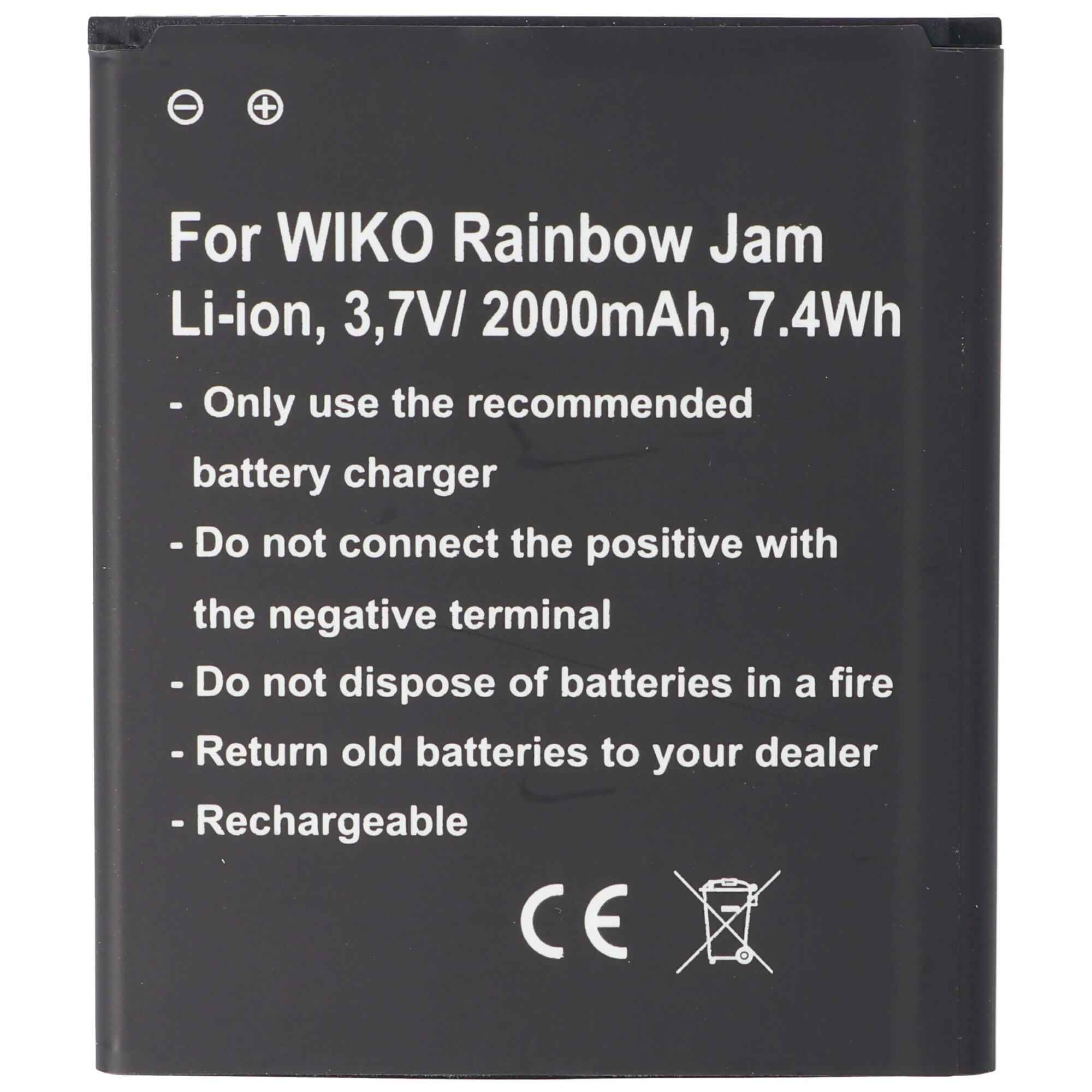 Akku passend für Wiko Rainbow Jam, Wiko Rainbow Jam 4G, Akku 5222, 60,2 x 70,0 x 4,7mm