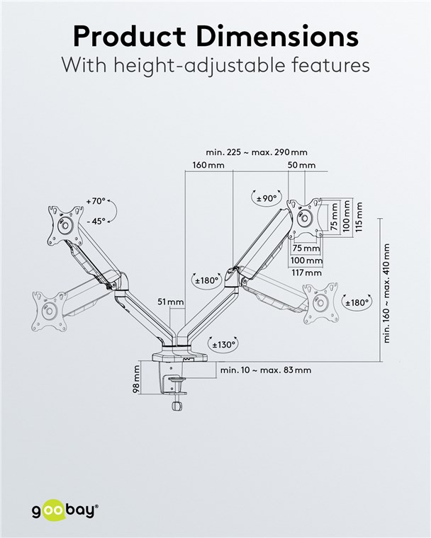 Goobay Doppel-Monitorhalterung mit Gasdruckfeder - für Monitore zwischen 17 und 32 Zoll (43-81 cm)