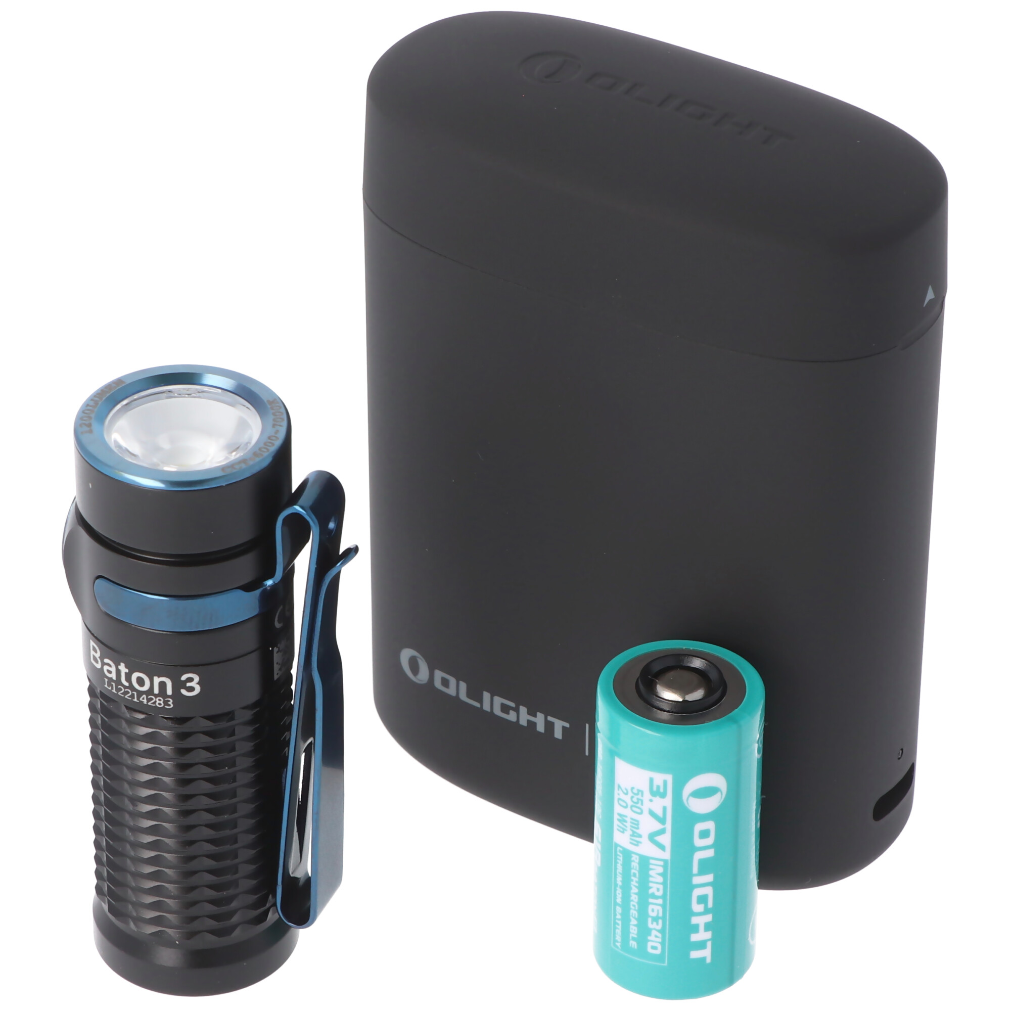 Olight Baton 3 Premium Edition, LED-Taschenlampe Baton 3 mit Ladecase schwarz, drahtloses Laden, inklusive Akku und Baton 3 Ladecase schwarz