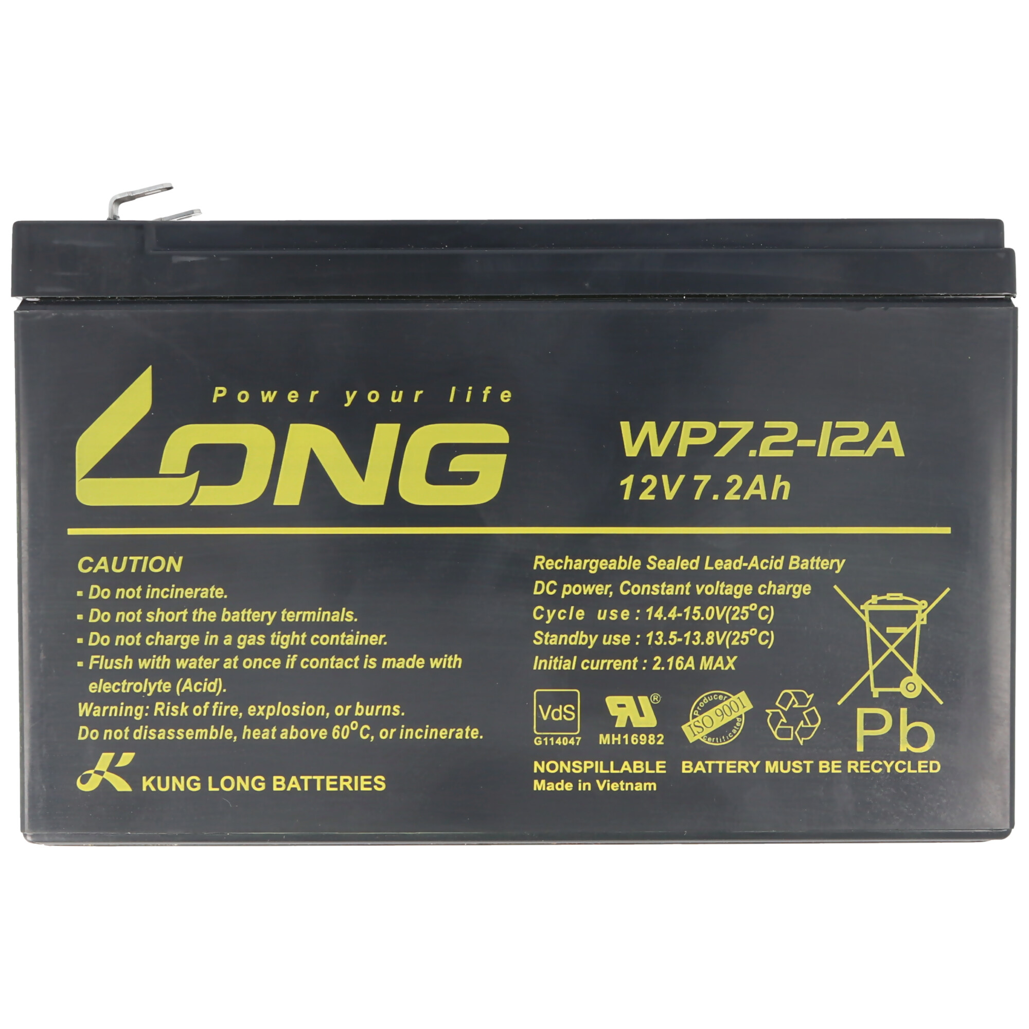 4.8mm Kung Long WP7.2-12A 12Volt 7,2Ah Faston 4,8mm Steckkontakte VdS G114047