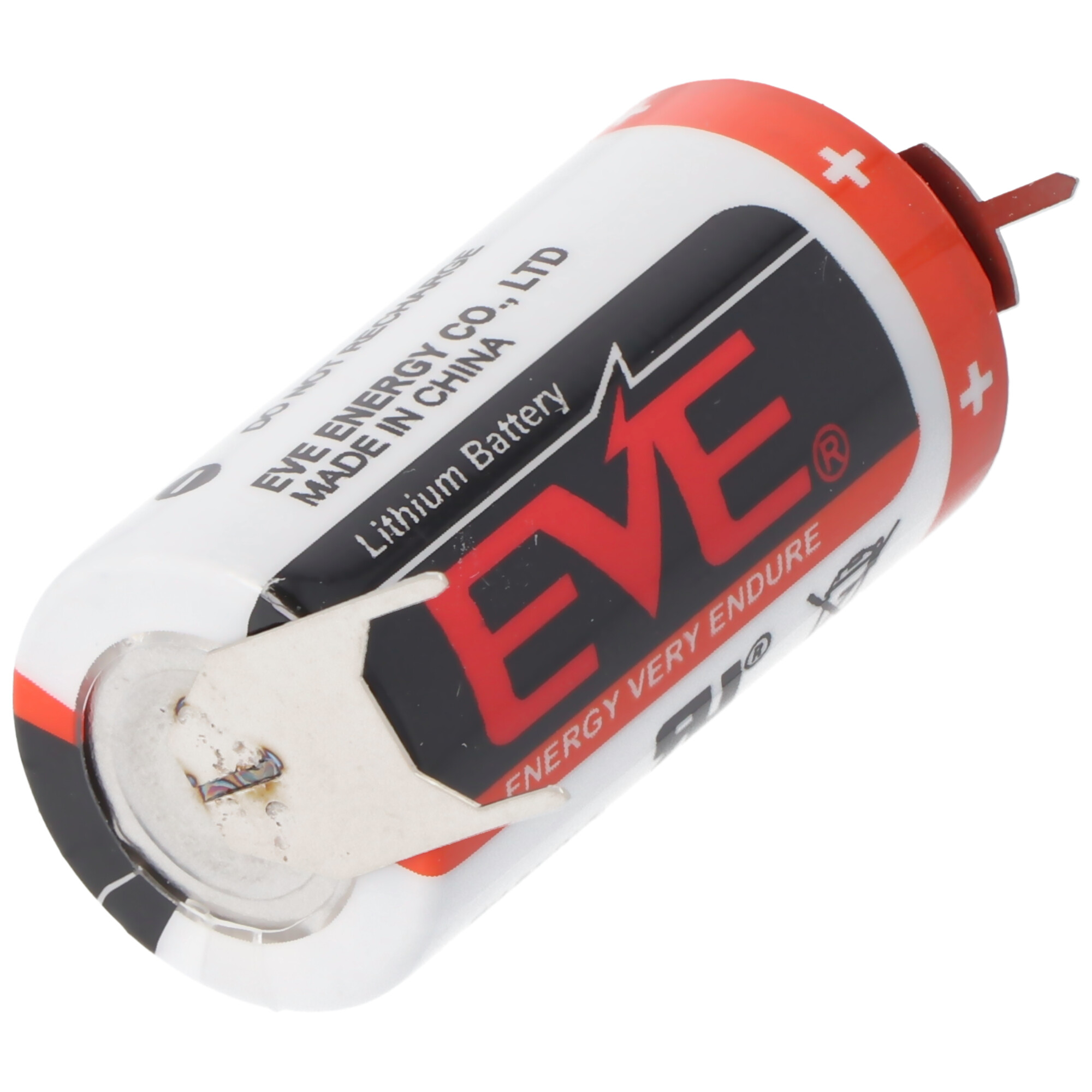 E.V.E CR17335 Batterie Baugröße 2/3A mit 3 Volt Spannung und 1550mAh Kapazität, Abmessungen 33,5 x 17mm, mit Printkontakten +/-- 7,6mm Rastermaß