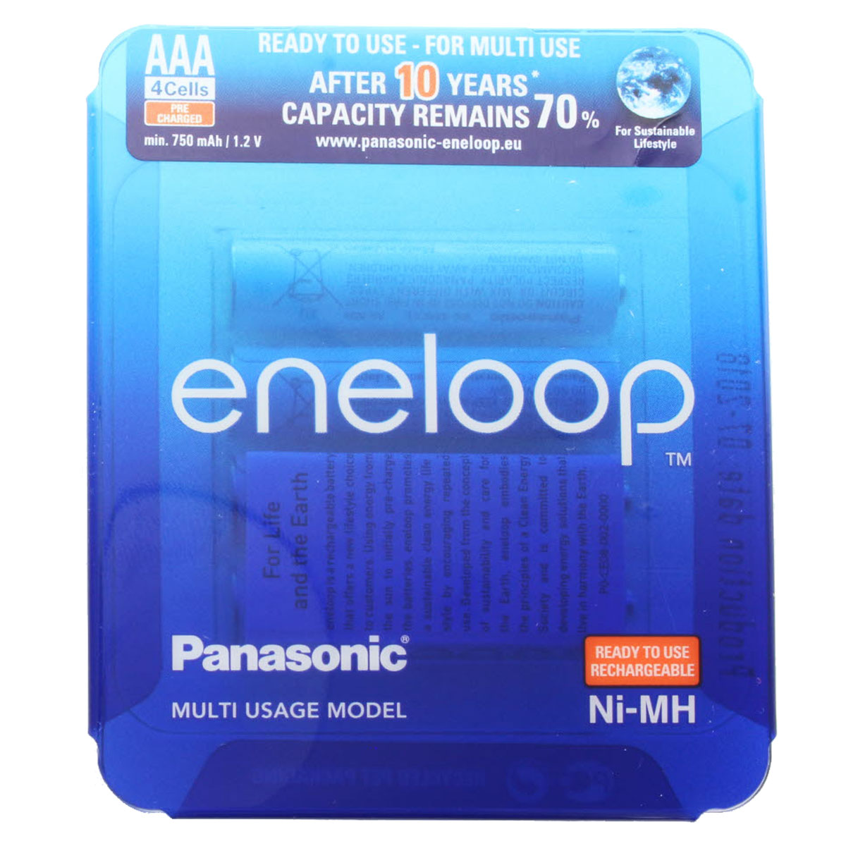 Panasonic eneloop Standard (ehem. Sanyo eneloop Standard) Akku AAA HR-4UTGA 800mAh 4er + AccuCell Box AAA
