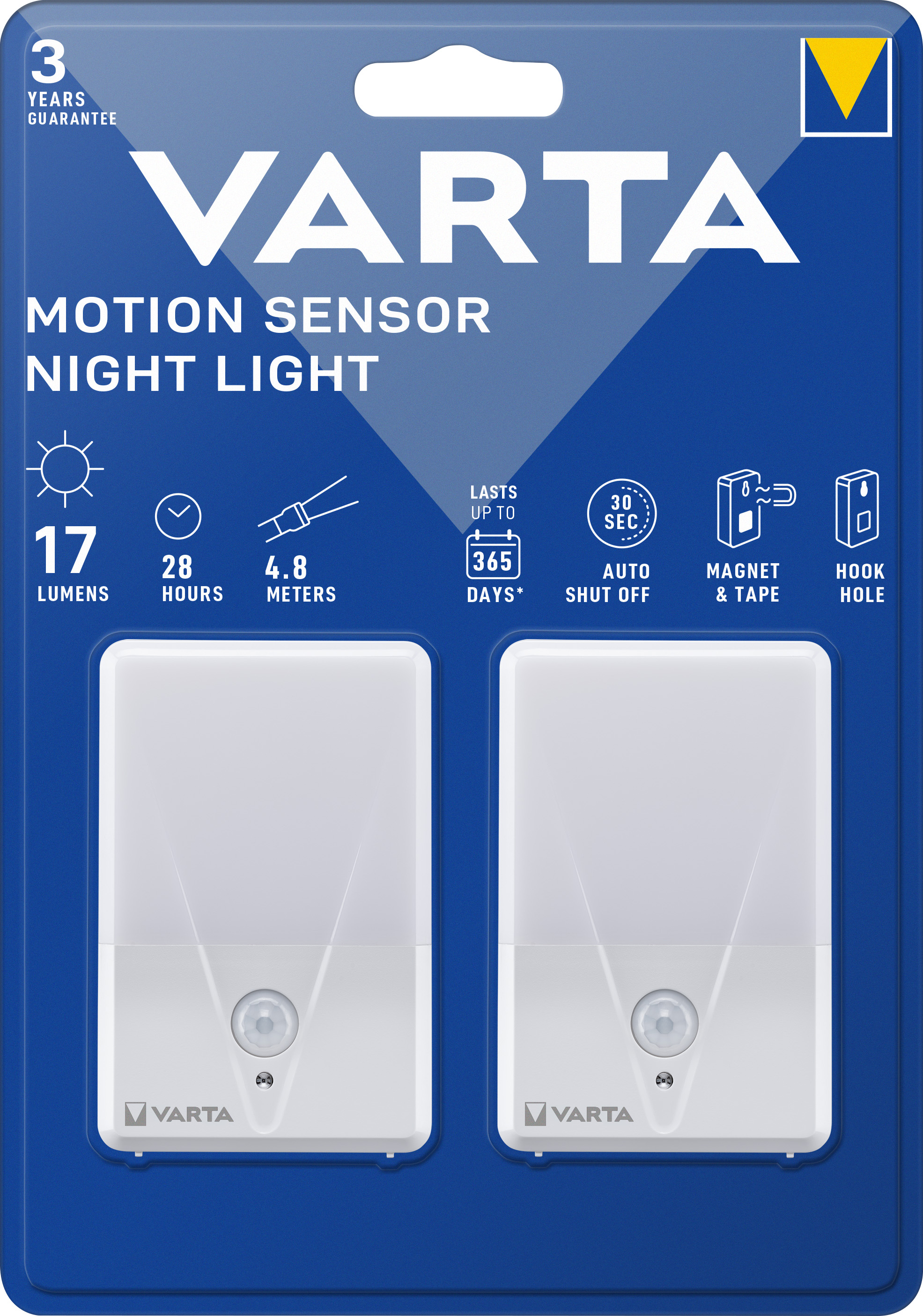 Varta LED Taschenlampe Motion Sensor, Night Light 17lm, Twin Pack, exkl. 3x Batterie Alkaline AAA, Retail Blister