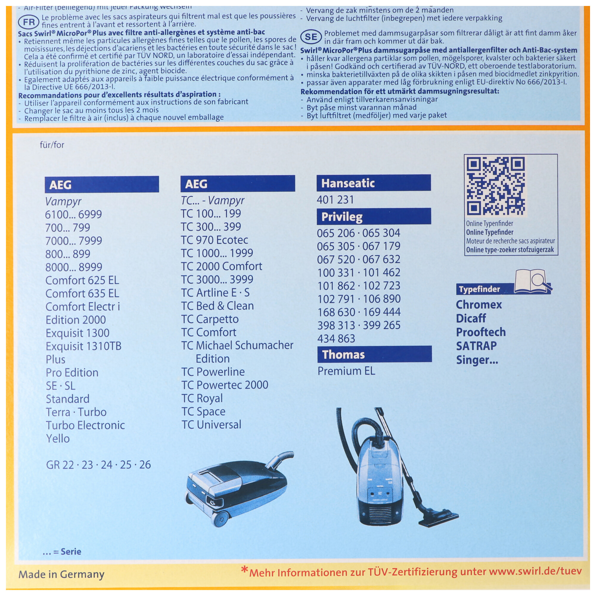 Swirl Staubsaugerbeutel A08 (A09) MicroPor Plus für AEG Staubsauger
