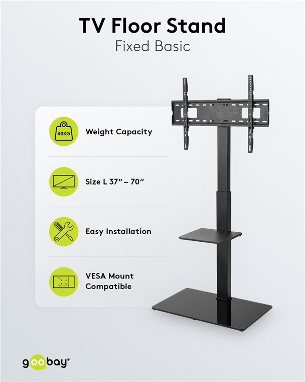Goobay TV-Bodenständer Basic (Größe L) - Halterung für Fernseher und Monitore zwischen 37 und 70 Zoll (94-178 cm) bis 40 kg, schwenkbar