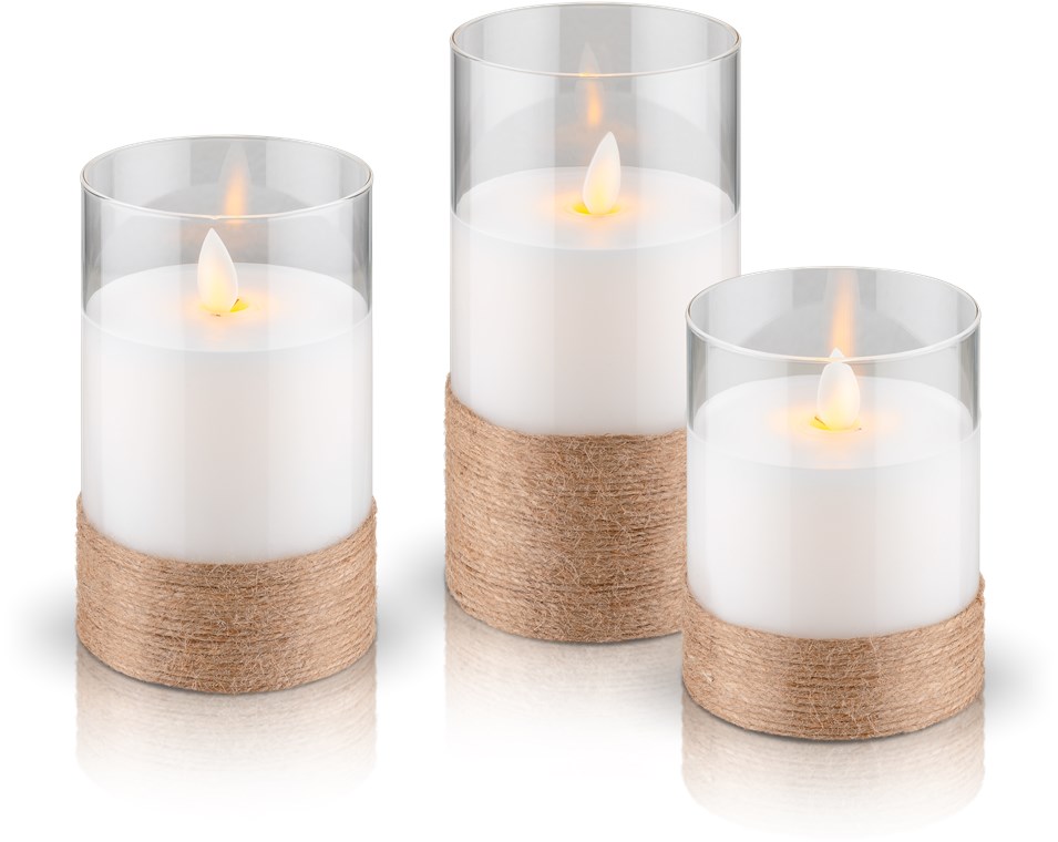 Goobay 3er-Set LED-Echtwachs-Kerzen im Glas, weiß - mit Pendeldocht und Timer, batteriebetrieben (je 2x AA), warmweiß (2700 K)