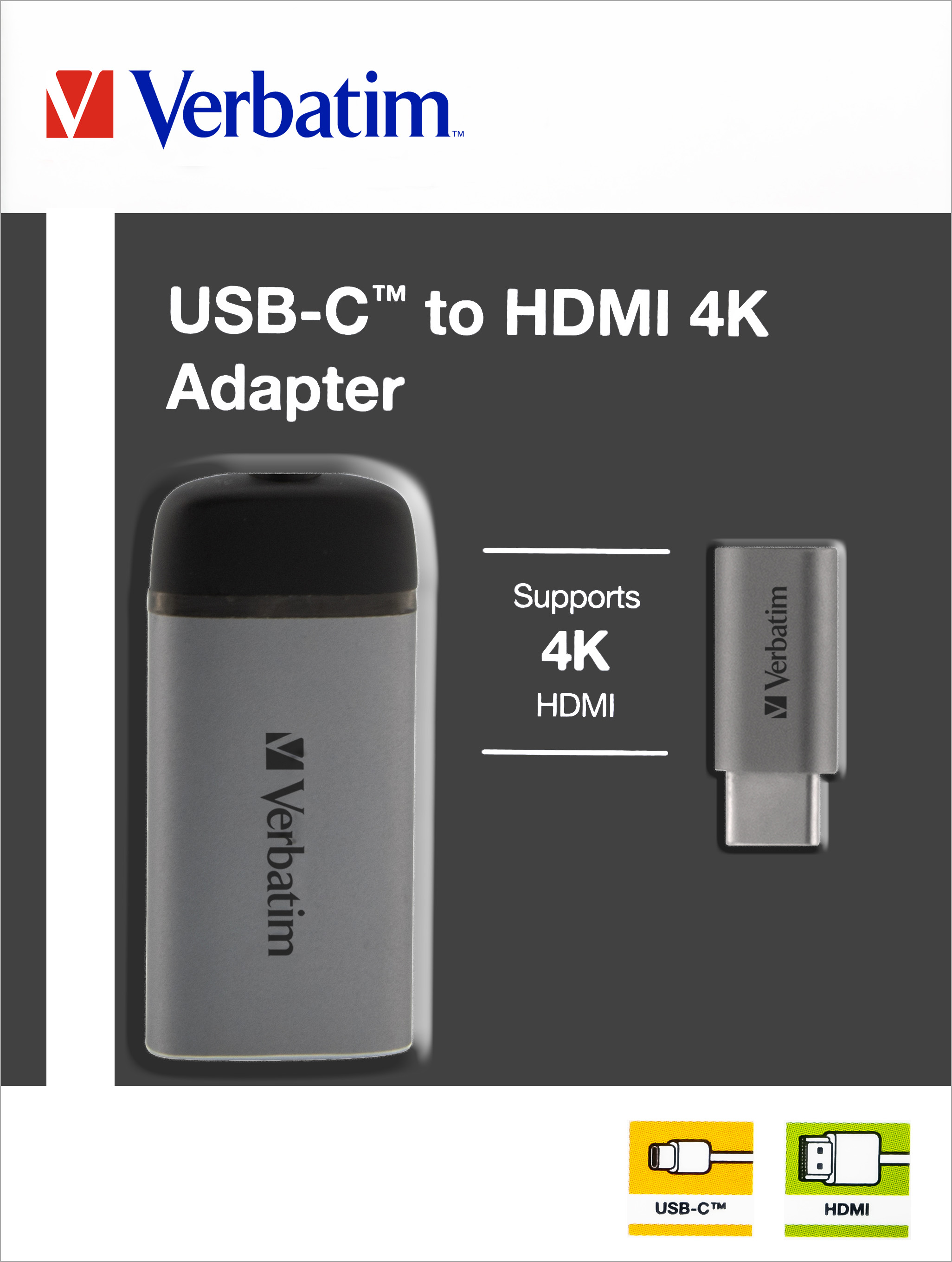 Verbatim Adapter, USB 3.1-C/HDMI 4K, silber Kabel 10cm, Retail-Blister
