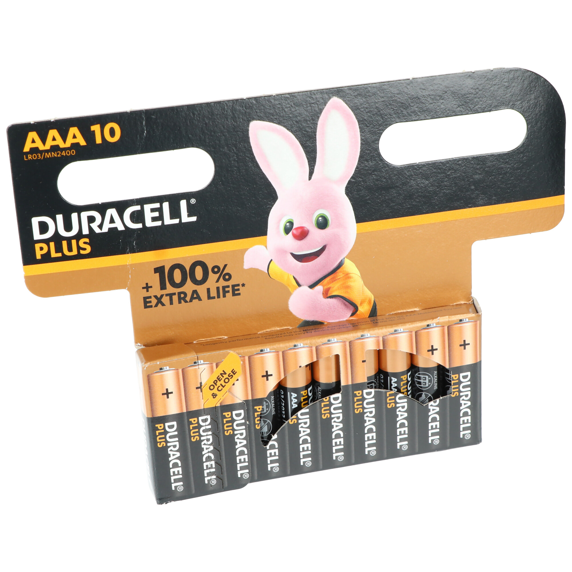 Duracell Batterie Alkaline, Micro, AAA, LR03, 1.5V Plus, Extra Life, Retail Blister (10-Pack)