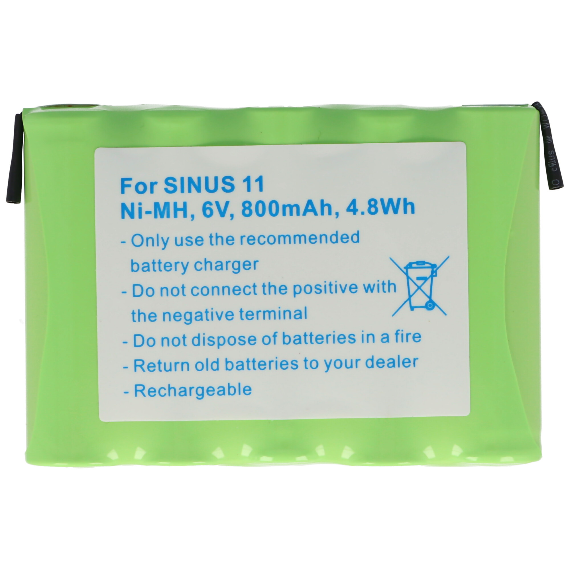 Akku passend für universal Siemens Sinus 11, NiMH, 6V, 800mAh, 5 x AA, insert pack mit soldering tag