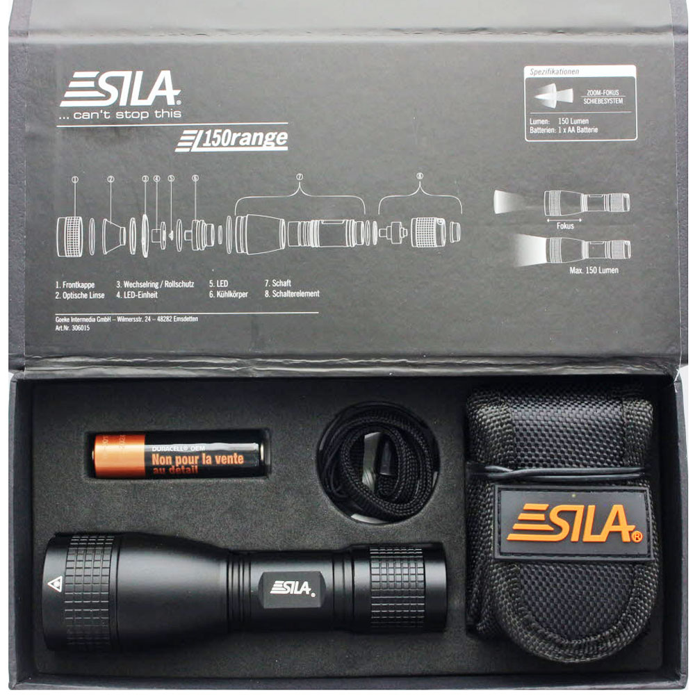 SILA L150range LED-Taschenlampe mit Zoom-Fokus Schiebesystem, max. 150Lumen