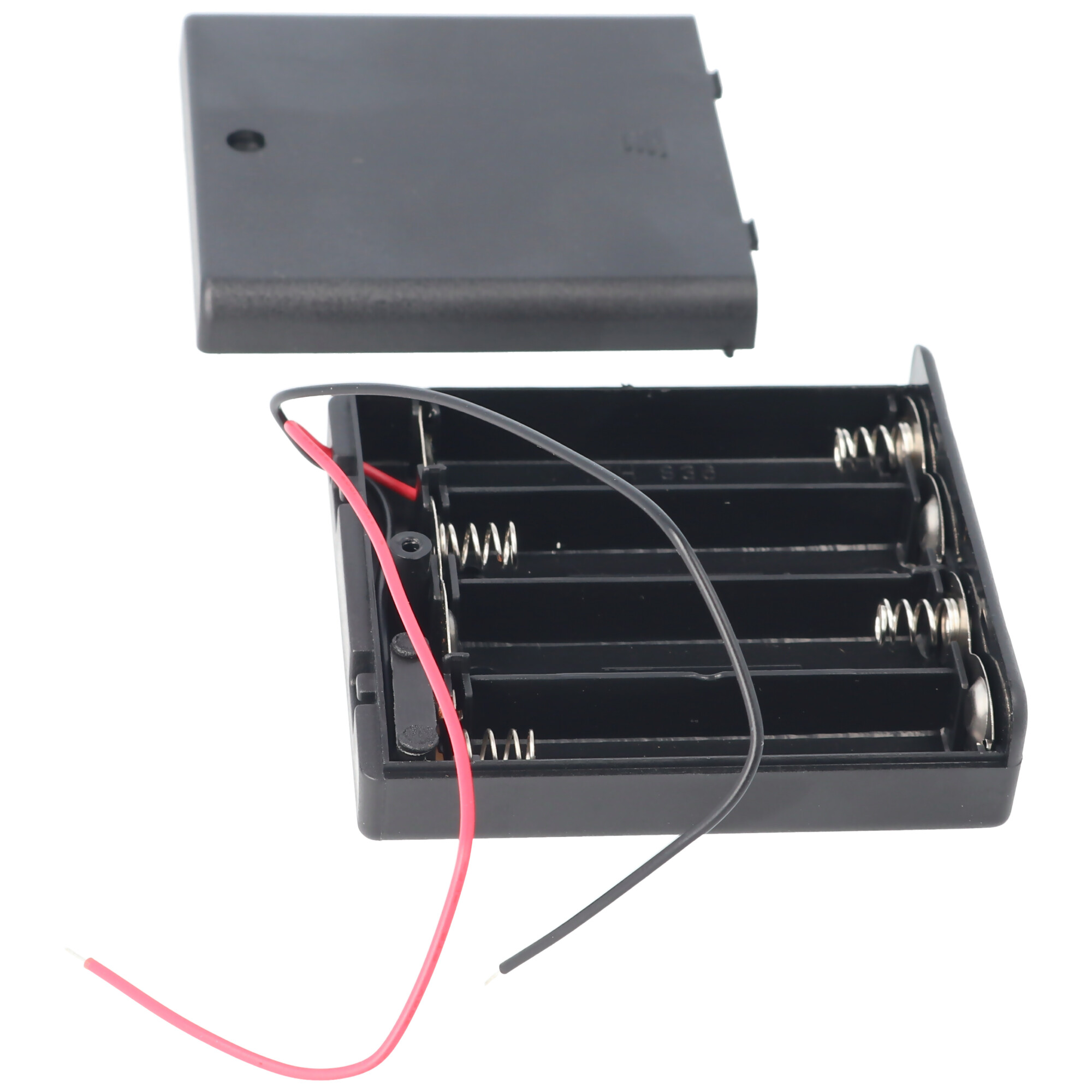 AccuCell Batteriehalter für 4 Stück Mignon AA HR-3, LR6 Batterien oder Akkus mit Deckel und Kabel
