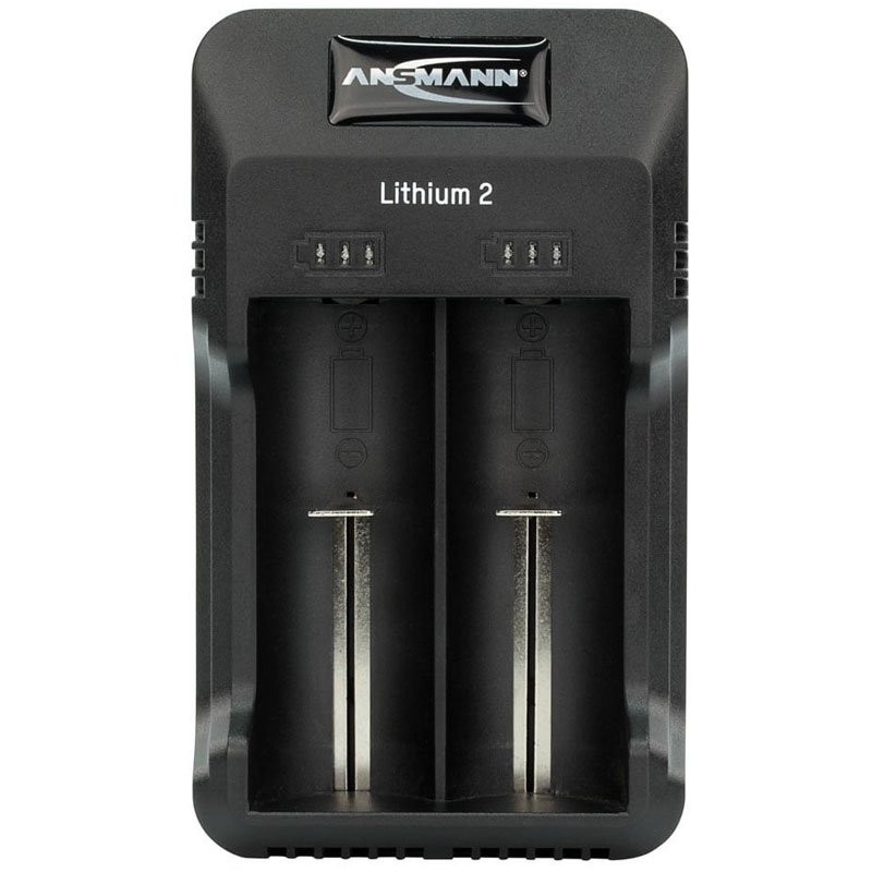 ANSMANN Lithium 2 Ladegerät für 1-2 Li-Ion Akku 3,6V, 3,7V mit LED-Ladestatusanzeigen, schwarz
