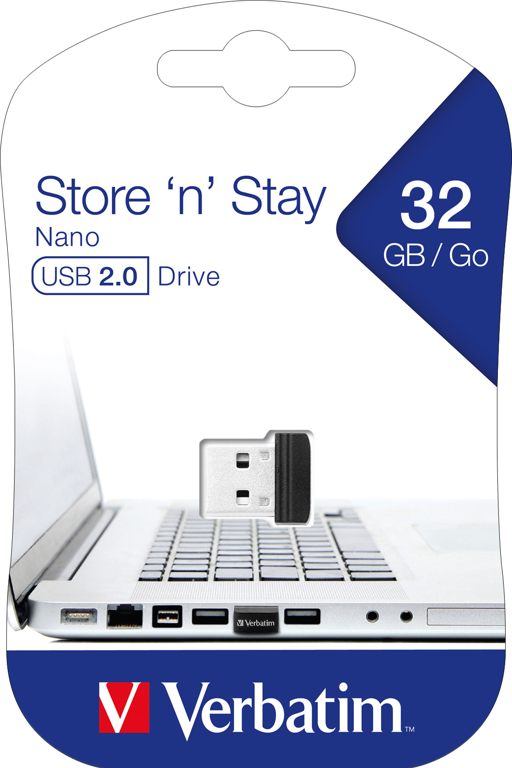 Verbatim USB 2.0 Stick 32GB, Nano Store'n'Stay (R) 10MB/s, (W) 3MB/s, Retail-Blister